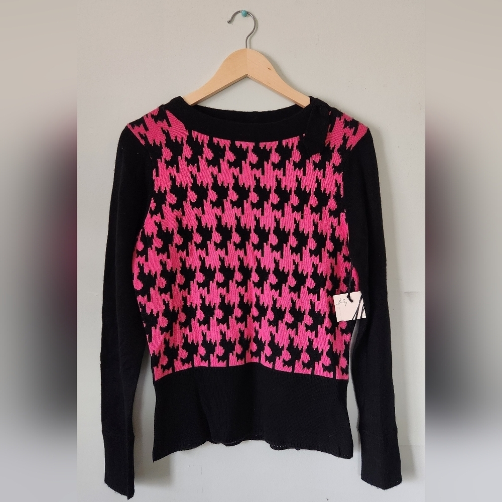 Milly of NY Pink and Black Houndstooth Sweater Sz L